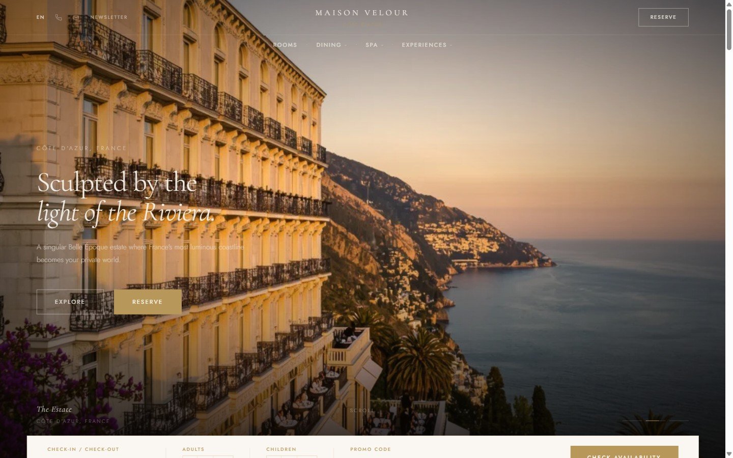 Maison Velour luxury hotel website design by Pinnacle Presences